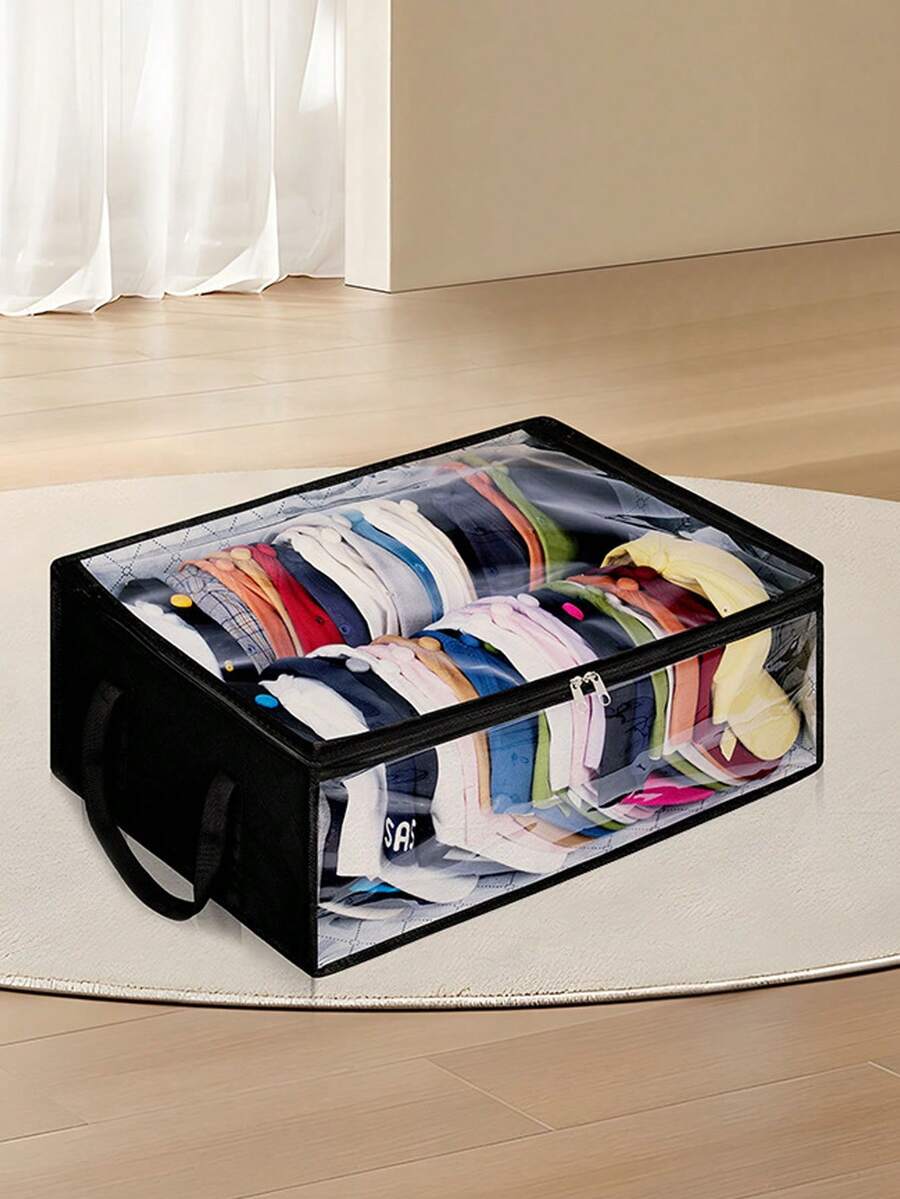 1 pieza Nuevo organizador de bolso plegable, bolsa de almacenamiento de tela no tejida de gran capacidad y de doble cubierta para sombreros, ropa, adecuado para el hogar, el armario, debajo de la cama, diseño transparente para una fácil visualización, bolsa de almacenamiento multifuncional - Multicolor - Ver 1