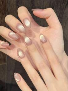 10PCS Short Almond Handmade Press On Nails For Party And Daily Wear,Pink Nails,Blue Nails ,Cat's Eye.Short Nail,Easy To Wear 10pcs Y2K Handmade Press On Nails,Summer Nails ,Summer Style,Suitable For Girls And Women Festivals Parties And Daily Wear Nail Supplies - Champagne - View 4