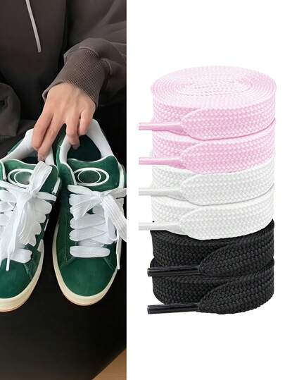 1 par de cordones planos de metal de punta ancha en blanco y negro, diseño minimalista colorido de 120 cm, adecuados para zapatillas, zapatos casuales y zapatos de skate