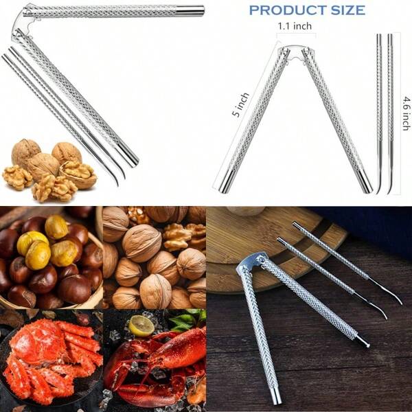 Z2Artcome 3 Pcs Nutcracker Stainl Steel Nut Cracker Set Including 1 Nut Cracker And 2 PicksZ2