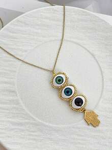 1Pc Western Cowboy Stylish Copper Beaded Eyes Cow Head Vegan Loop Chain Printed Scarf Necklace For Parties Music Festivals Out Hip Hop Enthusiasts Cowboy Lovers Wear, 18k Gold Plated Women's Gold Jewelry Halloween Gift(The Eye Pendant Is Secured With Foam Backing, And The Material Of The Eye Pendant Is Resin.) - Gold - View 6