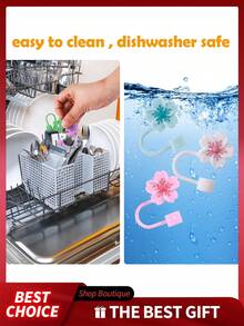 6pcs Straw Toppers, Straw Cover, Straw Covers Cap, Reusable Silicone Straw Toppers Compatible With Stanley Cup Spill Leak Stopper Splash Dust Proof Straws Cover , Straws - Begonia Flower Straw Lid - View 3