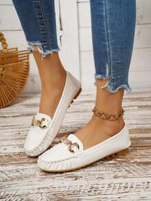 Mocasines de mujer de talla grande de estilo europeo y americano para primavera/otoño, con cadena de cristales y planos de corte bajo, zapatos casuales tipo slip-on