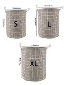 1 件圆形格子洗衣篮，防水储物篮，布艺脏衣篮，储物桶，适用于浴室、卧室等。 - 灰色 - 查看 9