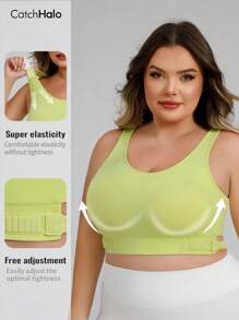 大码女士可调节宽肩带纯色交叉后背加厚支撑运动文胸