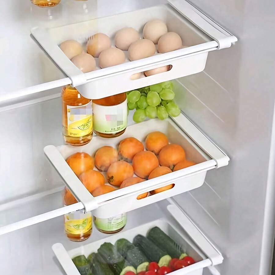 1pc Adjustable Plastic Refrigerator Storage Box With 12-Slot Egg Tray - Pull-Out Fridge Drawer For Storing Fruits, Vegetables And Food