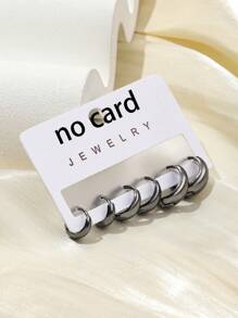 3 Pairs Minimalist Geometric Round Pentagram Open Hoop Earrings Set, Copper Alloy, Everyday Wear - Gun Black - View 3