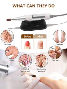 专业电动指甲钻机刀套装指甲胶抛光机沙龙设备强力抛光工具 35000RPM 电动指甲钻机修甲修脚专业美甲车床低噪音刀头指甲锉套装 - 彩色 - 查看 7