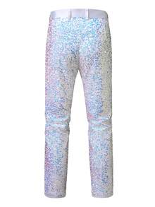 Men's Shiny Sequin Pants, Outerwear Performance Trousers, Nightclub & Bar Style