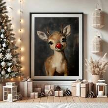 1pc Christmas Rudolph Painting Reindeer Print, Whimsical Deer Christmas, Red Nose Christmas Wall Art, Atmospheric Vintage Rudolph Poster, Rustic Artwork, Canvas Wall Art, Posters For Room, Home Decor, Room Decor Aesthetic, Room Decoration Stuff. Optional Frame Christmas Decorations - Multicolor - View 9