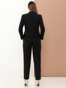 Women's Blazer And Tailored Pants Set, Cold Winter Casual - 黑色 - 查看 3