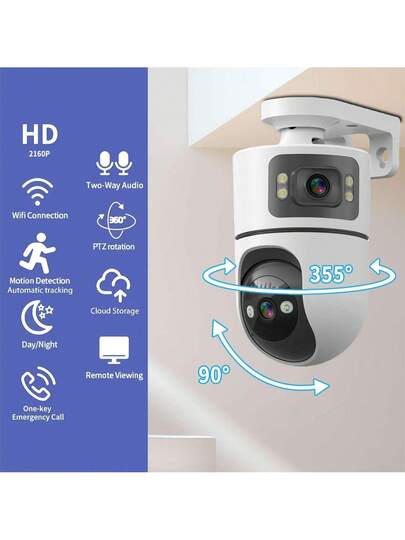 4MP Dual Lens WiFi Security Camera, Supports AI Human Tracking, ful Night Vision Two Way Audio, Home