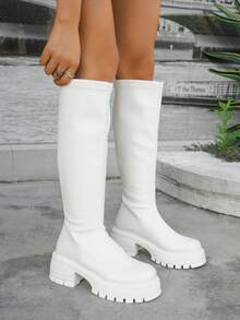 Women's Thick Sole Over-The-Knee Boots, Fashion High-End Autumn/Winter Leather Riding Boots,White Boots - White - View 6
