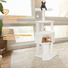 45in Cat Tree Tower With Big Condo For Indoor KittenCat Tower With Scratching Post Scratching Board And Cat Toys MultiLevel Small Space Transformer Cat Tree Beige New - 米色 - 查看 6