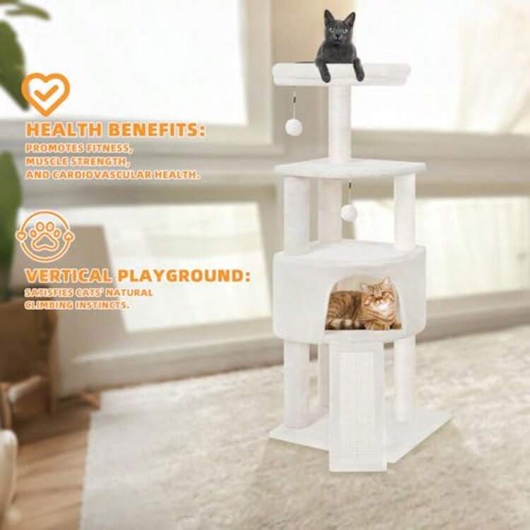 45in Cat Tree Tower With Big Condo For Indoor KittenCat Tower With Scratching Post Scratching Board And Cat Toys MultiLevel Small Space Transformer Cat Tree Beige New - Màu be - Xem 6