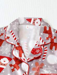 Bộ đồ ngủ satin 2 món, áo ve áo tay ngắn in họa tiết bông tuyết và tuần lộc Giáng sinh kèm quần short nơ cho nữ đồ ngủ mặc ở nhà - Xám - Xem 3