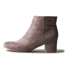 Women's Black Vegan Suede Cheetah Faux Suede Cognac Vegan Suede Natural Faux Suede Smokey Taupe White PU Chunky Low Heel Zip-Up Ankle Boots – Minimalist Round/Pointed Toe Fashion Booties [Size Up Half Size] - 煙燻灰褐色 - 查看 3