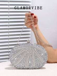 Luxury Women's Sparkling Crystal Decorated Mini Box Clutch Bag, Glamorous Sequin Evening Handbag, Elegant & Fashionable, Suitable For Formal Occasions, Parties, Weddings, Formal Attire, Galas, Graduations, Back-To-School Events, Best Gift For Ladies, Detachable Metal Chain, Can Hold Phone, Coins, Keys, Lipstick, Cosmetics, Wallet