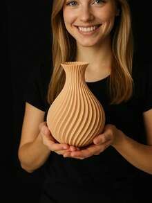 1 件现代简约棕色条纹塑料花瓶，用于蒲苇人造花球形家居装饰房间装饰餐桌中心装饰花瓶，适用于客厅婚礼派对复活节装饰 - 彩色 - 查看 2