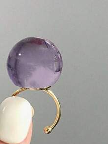 1pc Fashionable Elegant Minimalist Artistic Jelly Transparent Round Resin Stainless Steel Open Ring For Women, Suitable For Daily Commute, Street, Music Festival, Party, Evening Wear