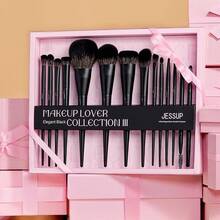 Jessup Brochas de Maquillaje,14pcs Set Brochas para Maquillaje Veganas Pinceles Maquillaje para Base en Polvo Sombra de Ojos Mezcla Corrector Pliegues Delineador de Cejas,Gris Claro T329 - I-Set de regalo negro - Ver 8