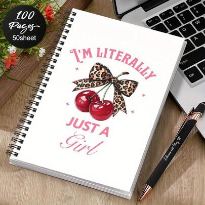 1 pieza Cuaderno de espiral con estampado de leopardo y cereza de moda, diario de cebra juguetón con lazo de cereza, artículos de papelería femeninos, regalo para familiares y amigos, set de suministros para manualidades de scrapbooking