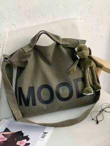 1 件复古帆布图案单肩包学院风学生大容量手提包斜挎包易于携带的时尚收纳包节日派对小礼物（不同批次颜色可能略有不同）2000 年代风格街头服饰 - 深灰色 - 查看 17