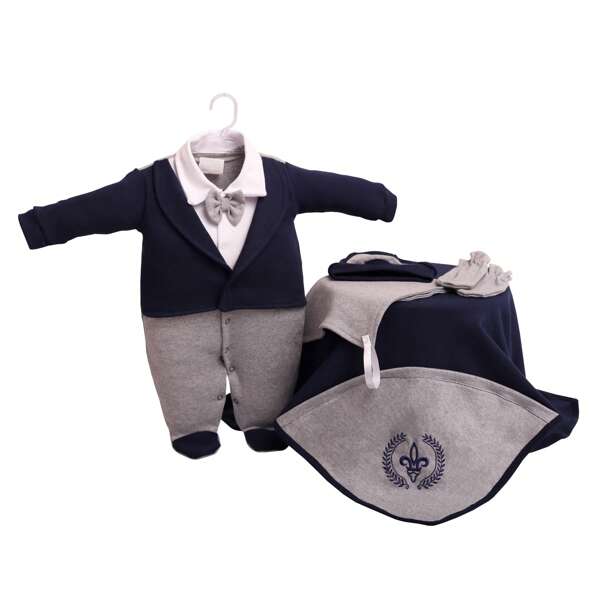 Saída de Maternidade 5 Peças Bebe Menino Luxo Algodão Com Gravata Artur