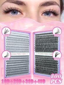 800 Stück Cluster Wimpern Set - 10D, 20D, 30D, 40D D - Locken DIY Einzelwimpern mit 8 - 16mm Länge für natürliche bis dramatische Augenblicke, perfekt für Wimpernverlängerung & Make-up zu Hause