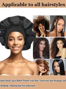 2 件套帽子套装，黑色及多种颜色组合，丝绸帽子，缎面帽子，丝绸睡眠发帽，大号帽子，柔软时尚睡帽和日常护发帽。