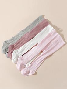 4 piezas Leggings de unicolor para niñas, medias a rayas verticales aptas para uso diario - Multicolor - Ver 3