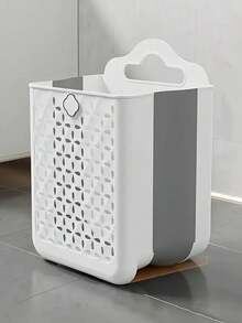 1pc Modern Foldable Laundry Basket | Plastic Hollow Wall-Mounted Storage Box, Can Be Used To Store Clothes, Toys, Snacks, Fruits, Also Suitable For Balcony Storage - Multicolor - View 2