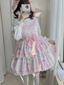 1pc Lolita Style Cute Pink Rabbit Design Cami Dress Suitable For Holiday Parties, Performance Wear And All Holidays Including Valentine's Day, Regular Daily Wear Halloween - Nhiều màu - Xem 5