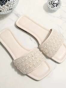 Elegante Damen Flache Sandalen mit Strass Verzierung