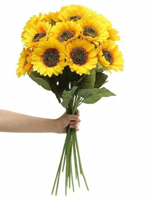 7pcs, Realistic Sunflower Flower For DIY Crafts And Home Decor - Blooming Indoor/Outdoor Faux Flower For Bridal Bouquet And Table Decor