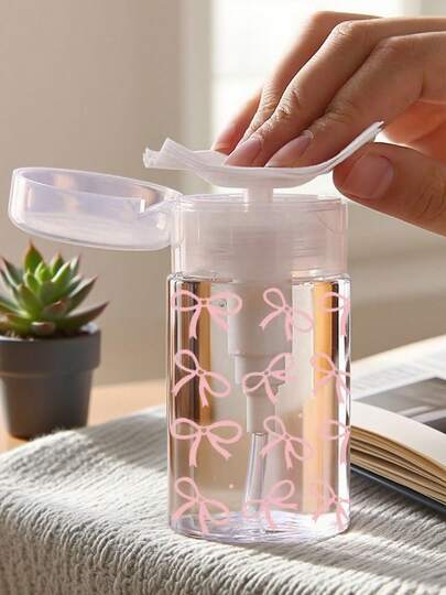 150ml/200ml/300ml 美甲泵式分配瓶，粉色蝴蝶结图案透明按压瓶，酒精指甲油去除剂清洁液储存容器，大容量卸妆液空瓶可重复使用，指甲油去除剂，按压式泵式分配器，空化妆品丙酮容器旅行瓶泵旅行配件，化妆配件宿舍浴室必需品