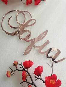 One Personalized Acrylic Nameplate Mirror Wall Decoration With Rose Gold Lettering, Suitable For Weddings, Holiday Decorations; Gifts, Birthdays, Housewarmings, Wedding Decorations, And Country Wedding Decorations. Multifunctional, Durable, Highly Decorative, Reusable, Exquisite, Stylish, High-Quality, Rich In Colors, Modern, Customizable, Personalized, And Unique. Suitable For Tea Rooms, Homes, Gardens, Offices, Anniversaries, Valentine's Day, Mother's Day, Father's Day, Graduation Ceremonies, Weddings, Housewarmings, And Other Occasions. - Hot Pink - View 8