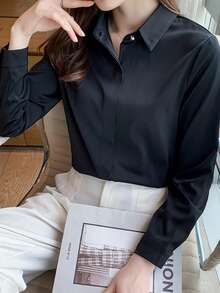 YUXIN A Must - Have For Women All Year Round! Satin Long - Sleeve Shirts In Multiple Colors, Exquisite Collar Hidden Stitching Details, Metal Buttons Show High - End Style, Suitable For Both Workplace And Leisure