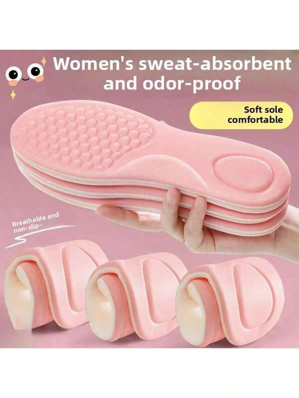 1Pair Insole For Women, Sweat Absorbing, Breathable, Soft, Non Slip, Comfortable Massage, Mugwort Deodorizing, Sports Insole