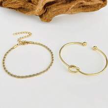 Kit 2 Luxury Bracelets For Women: Heart Knot Bracelet + Chain Bracelet - 金色 - 查看 3
