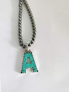 1pc Western Country Style Vintage Textured CCB Multicolor Leopard Print Black & White Plaid 26 Letter Minimalist Pendant Necklace, Sweater Chain