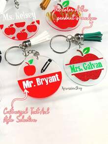 Personalized Apple Keychain For Teachers (With Tassel) | Teacher's Day | Customized Acrylic Apple Keychain | Teacher's Day Gift - Style 3 - View 12