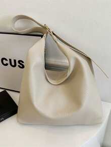 Geantă de umăr nouă, versatilă, din PU, culoare solidă, tip baghetă, tip sac minimalist casual, dimensiunea mare