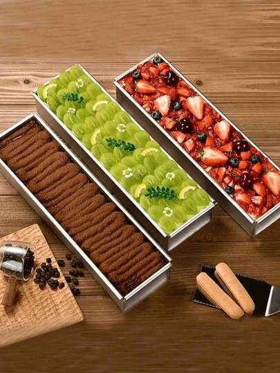 优质铝制提拉米苏和芝士蛋糕烘焙模具 - 长方形，带可拆卸分隔板，坚固底座，可制作完美慕斯蛋糕 - 耐用，厨房必备，手工制作，带可拆卸夹子和分隔板