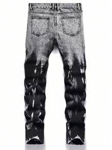 Men's Fashionable Casual Outdoor Jeans, Black, Suitable For Autumn/Winter Seasons (Random Snowflake Wash)