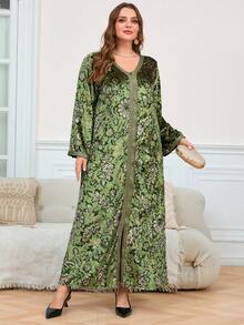 Top, Vestido de mujer 2025, Vestido de mujer talla grande, Vestido elegante de uso diario, Falda suelta de manga larga con cuello en V de estilo nacional hermoso - Verde - Ver 6