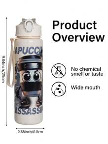 1 pieza Botella de agua de plástico de 750ml/26oz con temática de Shan Hai Jing, disponible en 4 estilos, con correa de asa, boca a prueba de fugas, portátil y duradera, a prueba de derrames cuando se invierte, adecuada para correr, deportes al aire libre, senderismo, viajes diarios, ciclismo, viajes, regalo de vacaciones