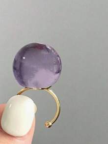 1pc Fashionable Elegant Minimalist Artistic Jelly Transparent Round Resin Stainless Steel Open Ring For Women, Suitable For Daily Commute, Street, Music Festival, Party, Evening Wear