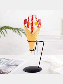 1 Piece Ice Cream Cone Stand, Ice Cream Display Stand, Iron Metal Cone Stand, Fun Waffle Stand, Single Ice Cream Cone Service, Simple Iron Art Ice Cream Storage Stand, Cone Sundae Crispy Display Stand, Restaurant Cold Drink Shop Display Stand