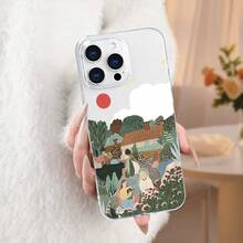 Charming Cartoon Village Scene Pattern Transparent Phone Case Compatible With IPhone 11 12 13 14 15 Pro Max Plus Lens Protective Soft Silicone Back Cover Whimsical Stylish Durable - 無色 - 查看 3